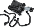 Black plastic oil separator PCV valve vent trim with hoses and electrical connector