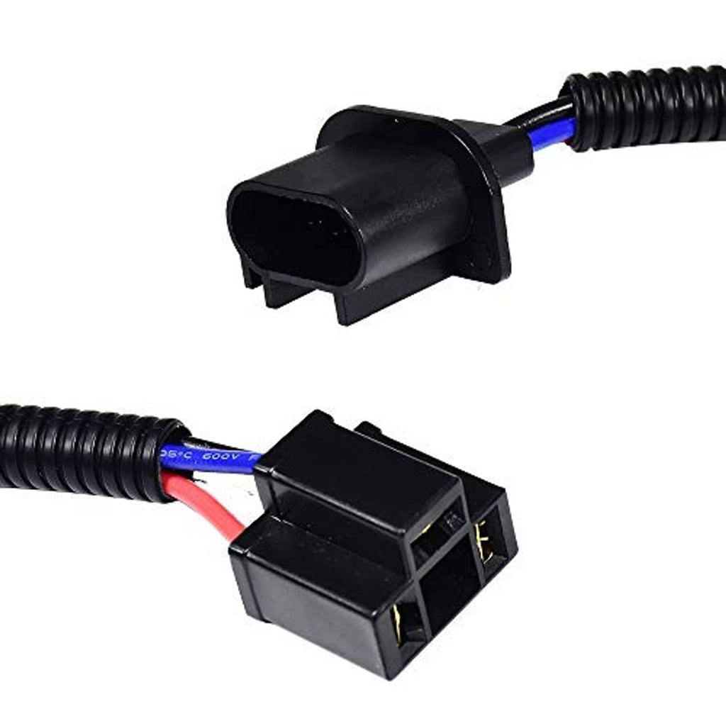 H13 to H4 adapter wiring harness with black socket housing and plug connectors