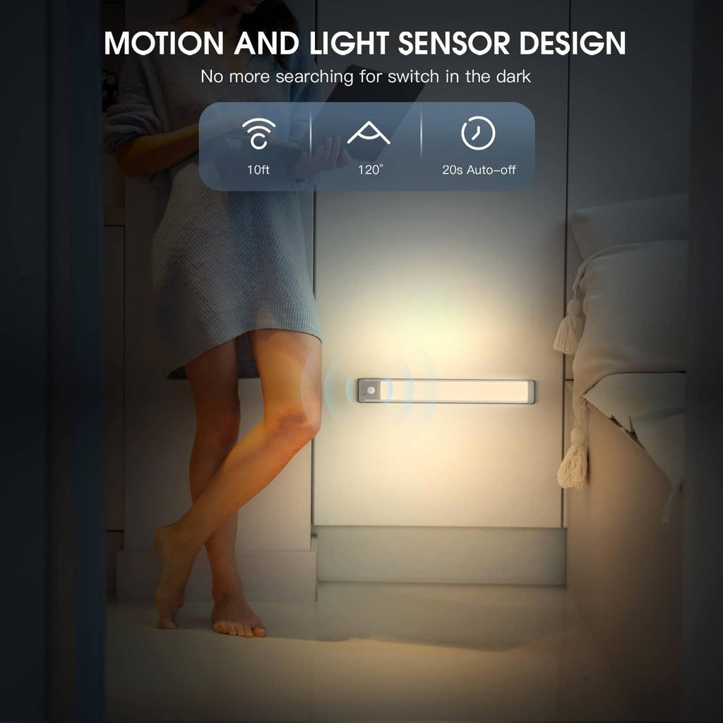 Under cabinet LED motion sensor light bar providing warm white illumination