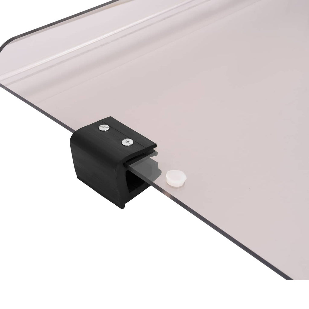 Tinted windshield corner with black bracket and white plastic mounting knob