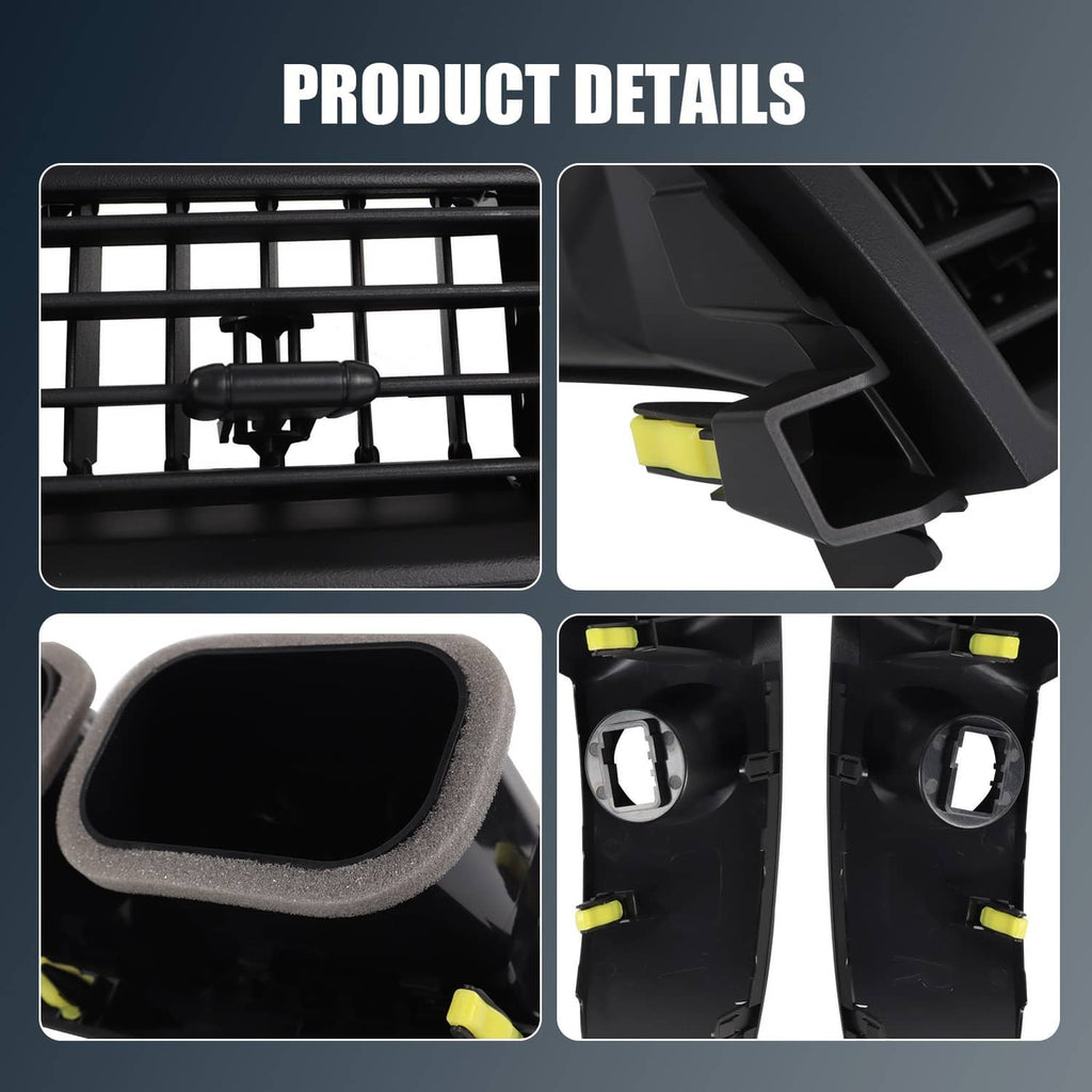 Center A/C vent trim cover details: twin slats, foam seal edge, and mounting clips