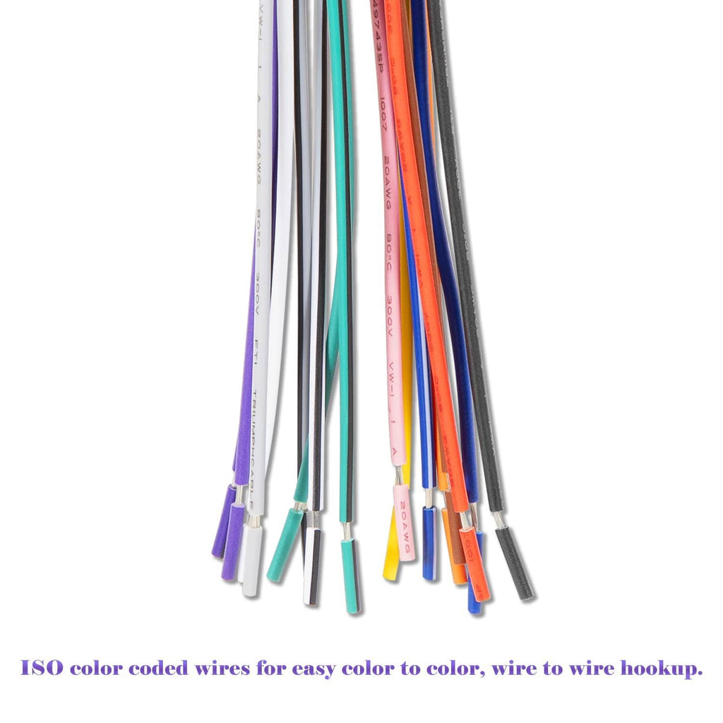 ISO radio harness adapter bundle of color-coded wires with connector ends