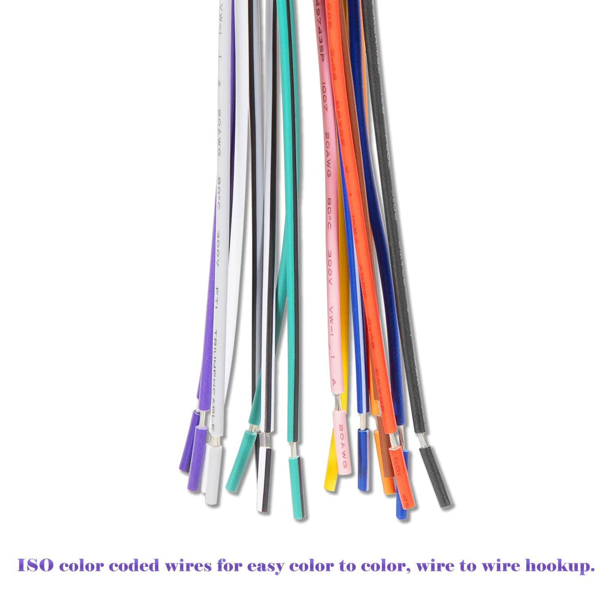 ISO radio harness adapter bundle of color-coded wires with connector ends