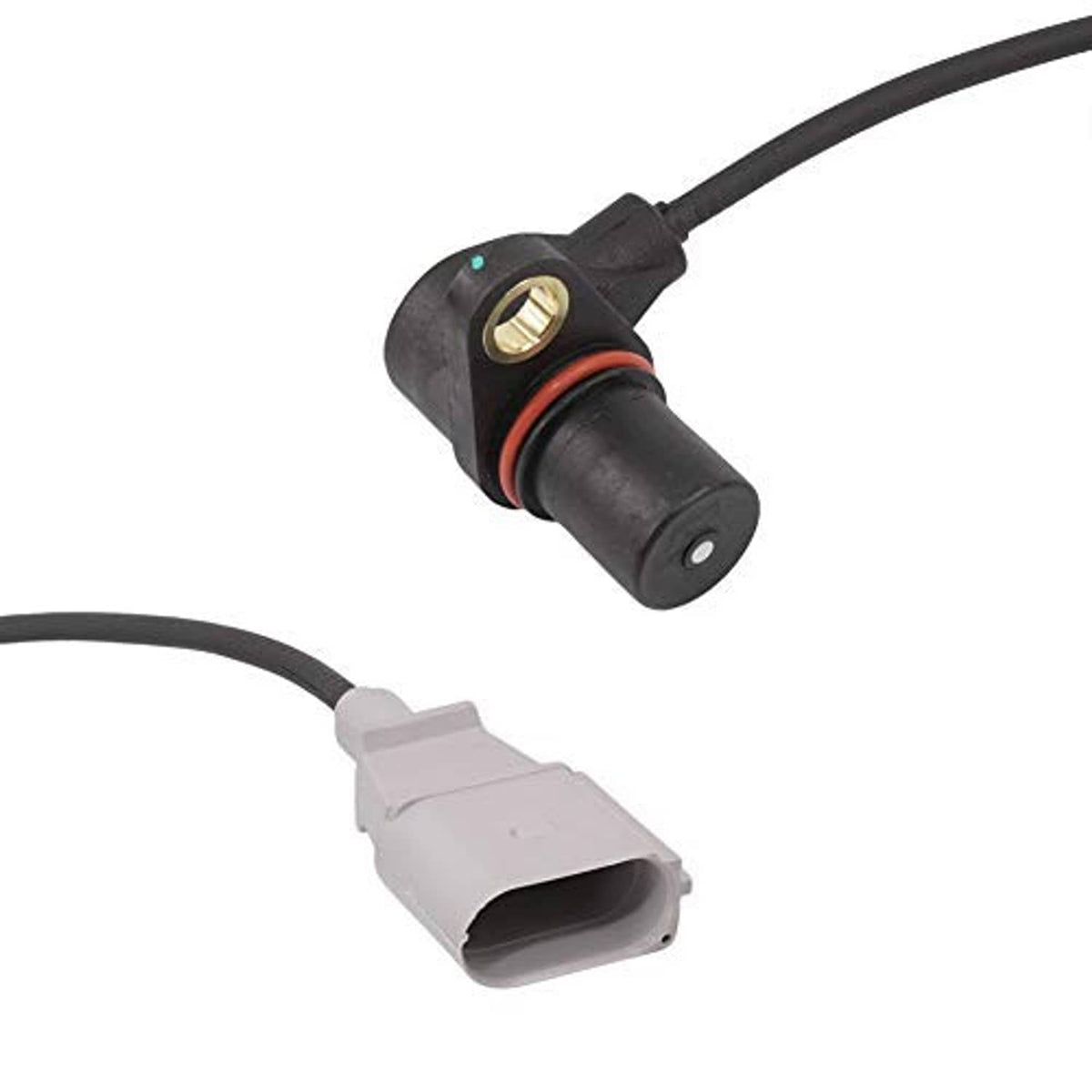 Crankshaft position sensor with red O-ring and molded black and gray connectors