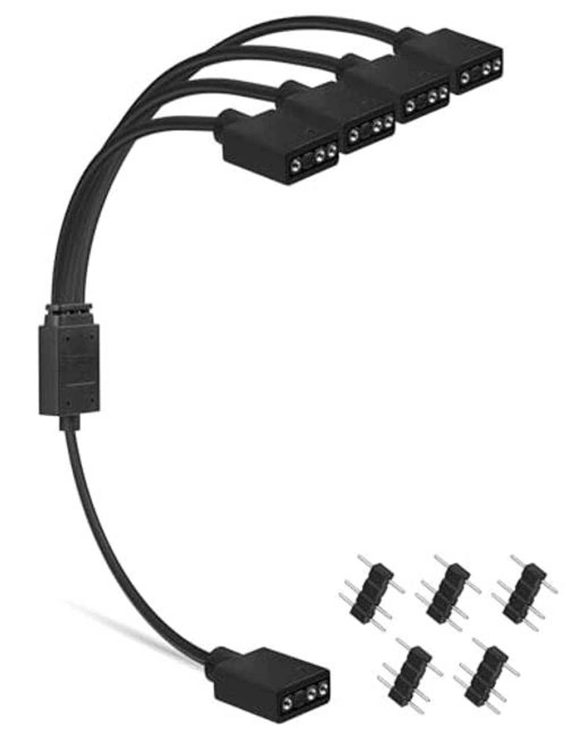 Black ARGB 3-pin splitter cable hub with four output connectors and one input