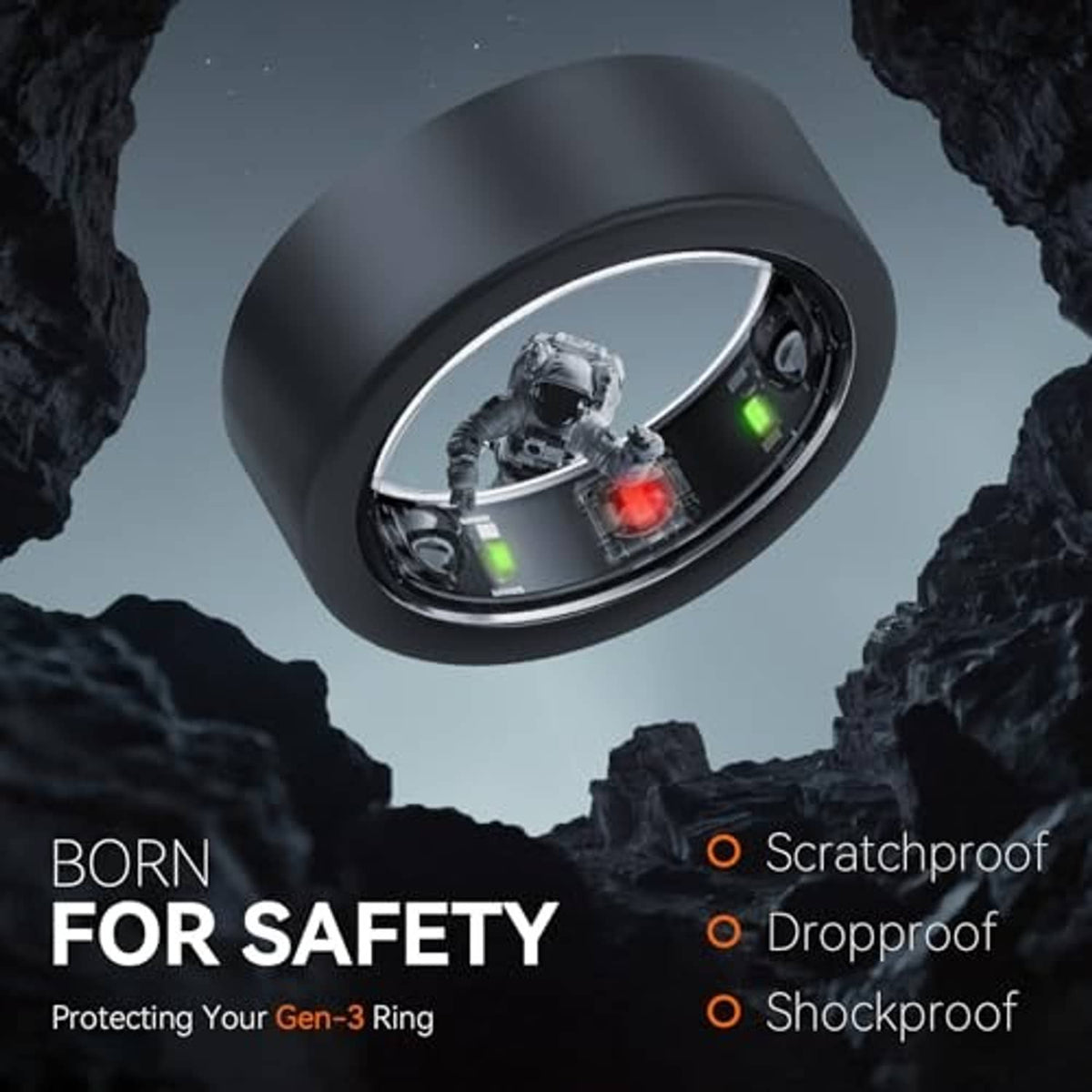 Black silicone Oura Ring protector cover with ring insert and exposed sensor window