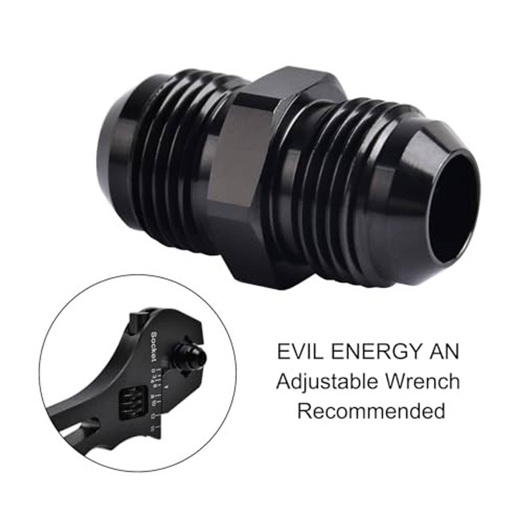 Black 10AN straight fuel hose adapter with hex coupling, wrench compatible