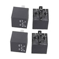 12V waterproof car relay, matte black cube with mounting tab and 5 metal pins