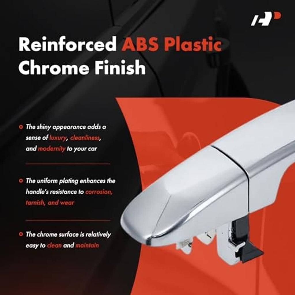 Chrome exterior door handle with silver-gray finish and visible mounting tabs.