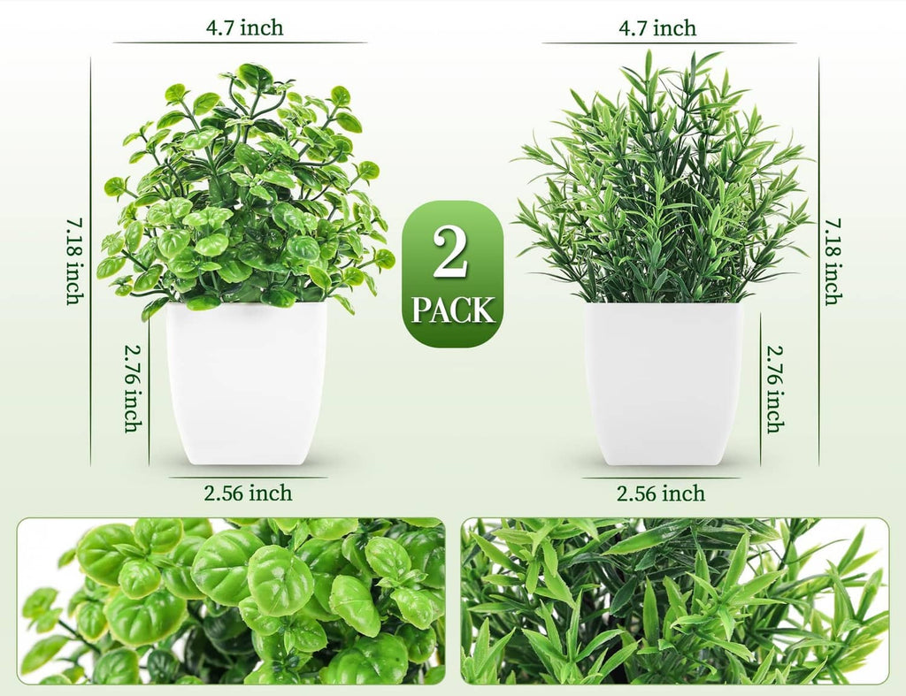 ZJIA 2-pack artificial plants: two small green plants in white pots.