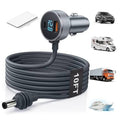 10ft DC car power cable with cigarette lighter plug, dark gray cable and round voltage display