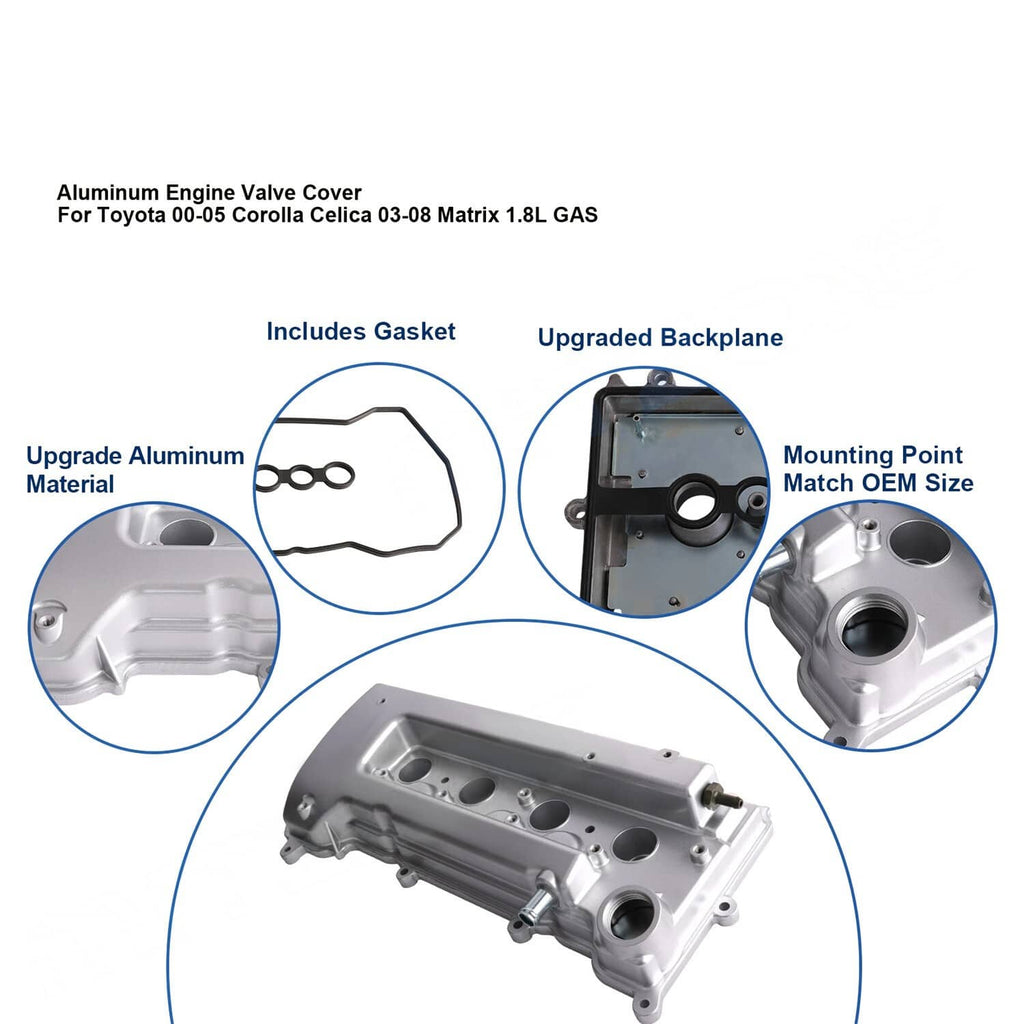 Aluminum valve cover with gasket, diagram-style view highlighting mounting and included gasket