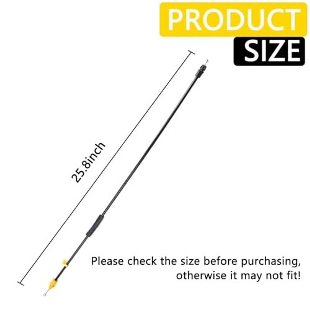 25.8-inch black door latch cable with yellow connector ends, straight length