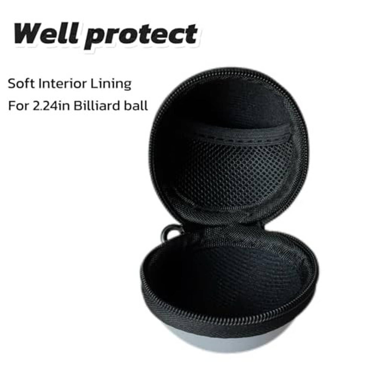 Opened pool ball case with black interior lining and rounded protective compartments