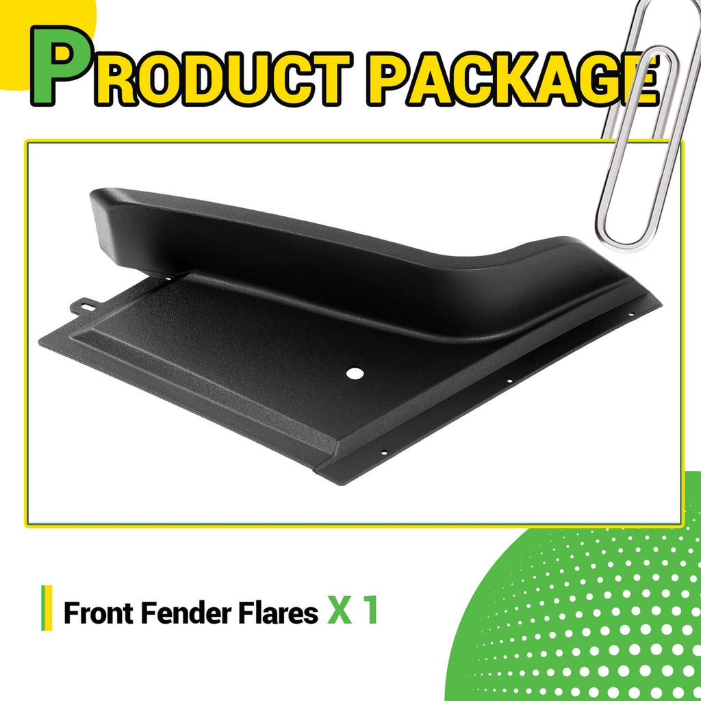 Black front fender flare component, angled view with mounting hardware holes