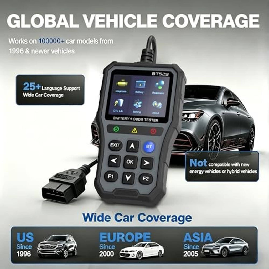 OBD2 scanner code reader with Bluetooth control, OBD cable, screen and keypad