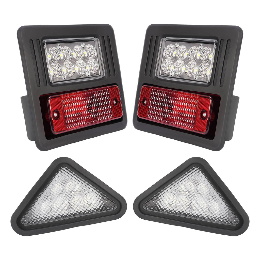 LED exterior light kit with two rectangular red/clear lamps and two white triangular lamps