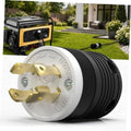 30A twist-lock locking plug with white face, gold prongs, and black ribbed housing