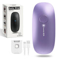 Lilac rechargeable can opener with front button and included charging setup
