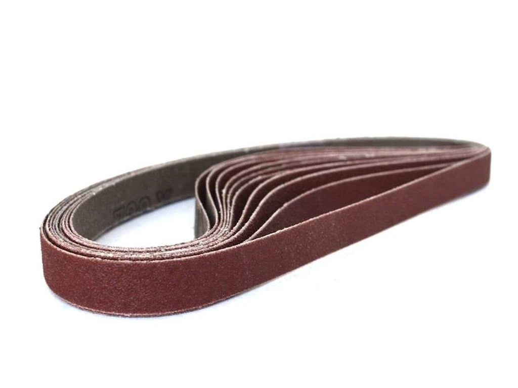 Rolled reddish-brown sanding belt stack with abrasive surface detail