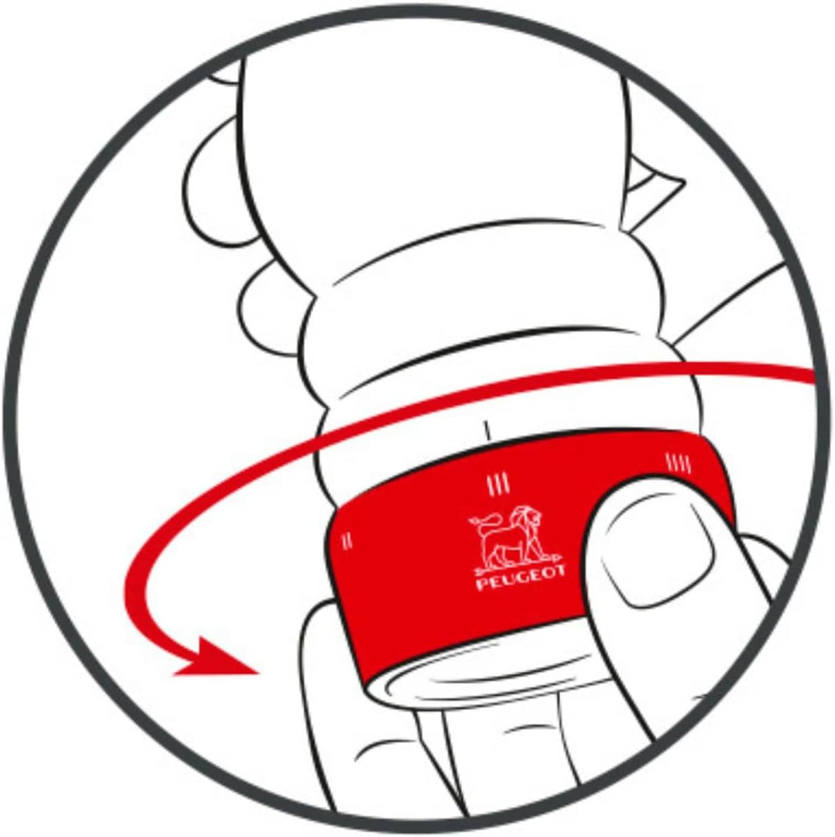 U'Select pepper mill adjustment diagram with red arrow indicating turn direction
