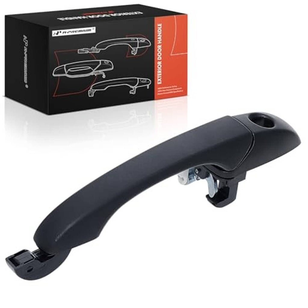 Textured black exterior door handle with keyhole and mounting clip