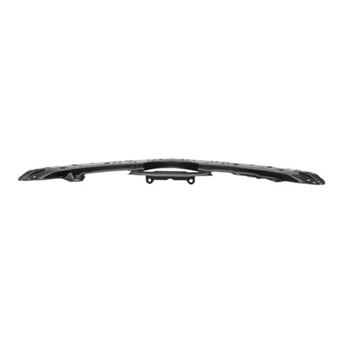 Black front upper radiator support beam, side profile with mounting tabs and holes