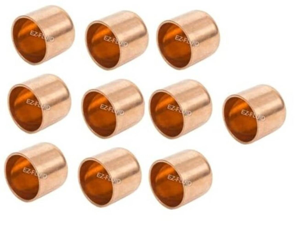 Copper solder pipe end caps, 1/2 inch nominal, set of multiple fittings
