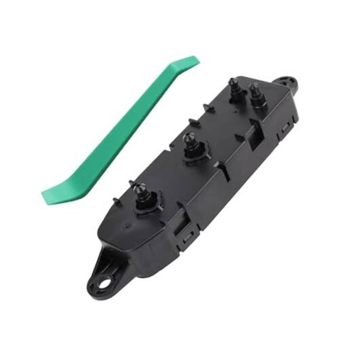 Power seat control switch for front left driver side, black housing with green lever