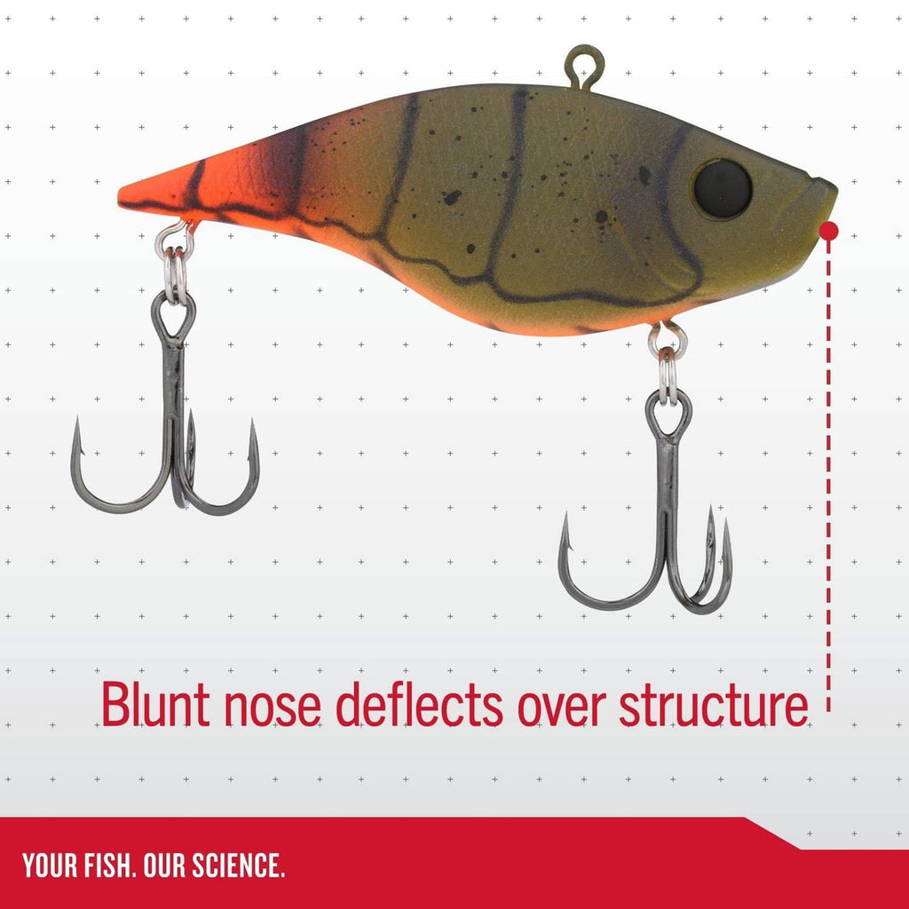 Berkley Warpig crankbait side view, mottled olive body with two treble hooks