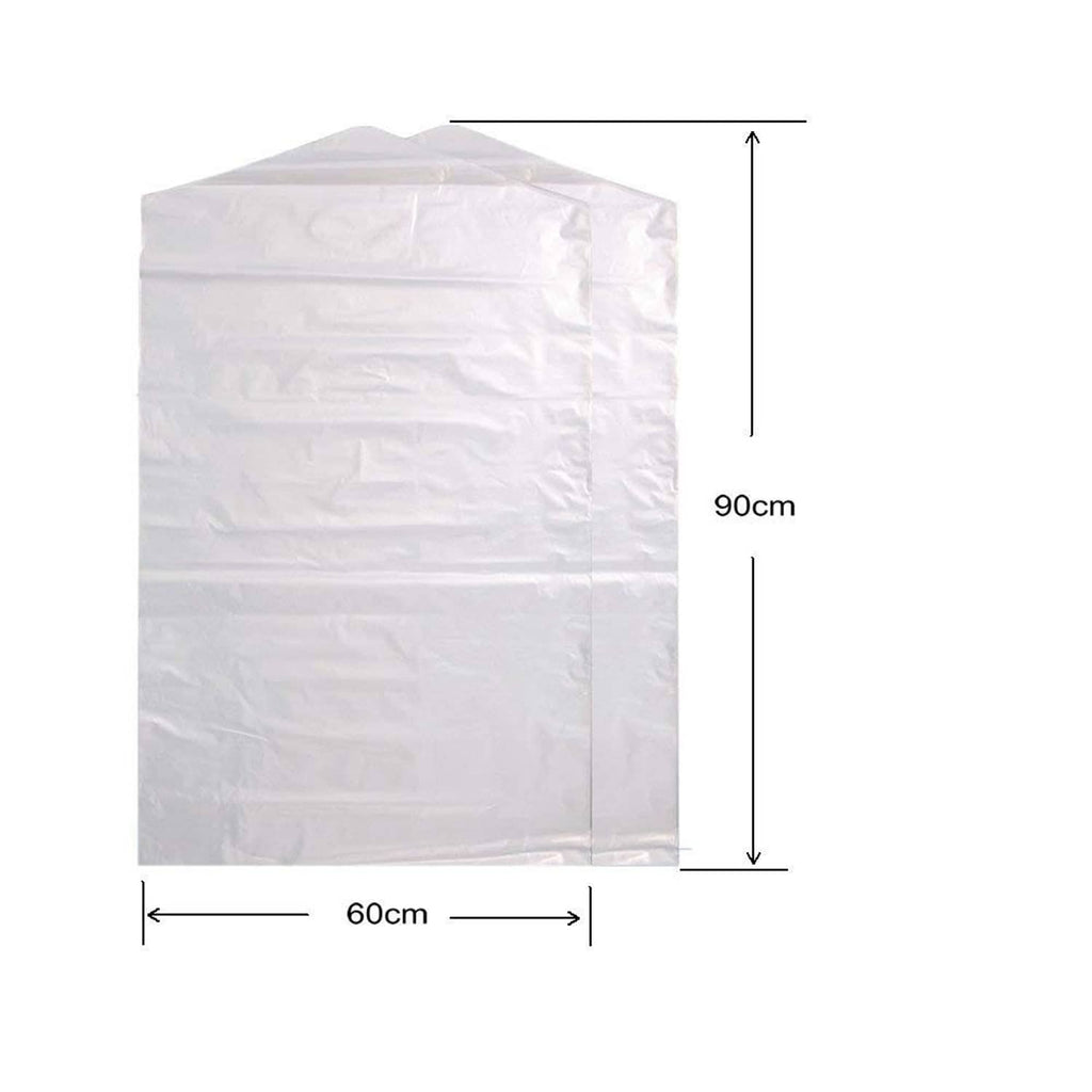 Transparent garment bag dimensions shown: 60cm wide, 90cm tall