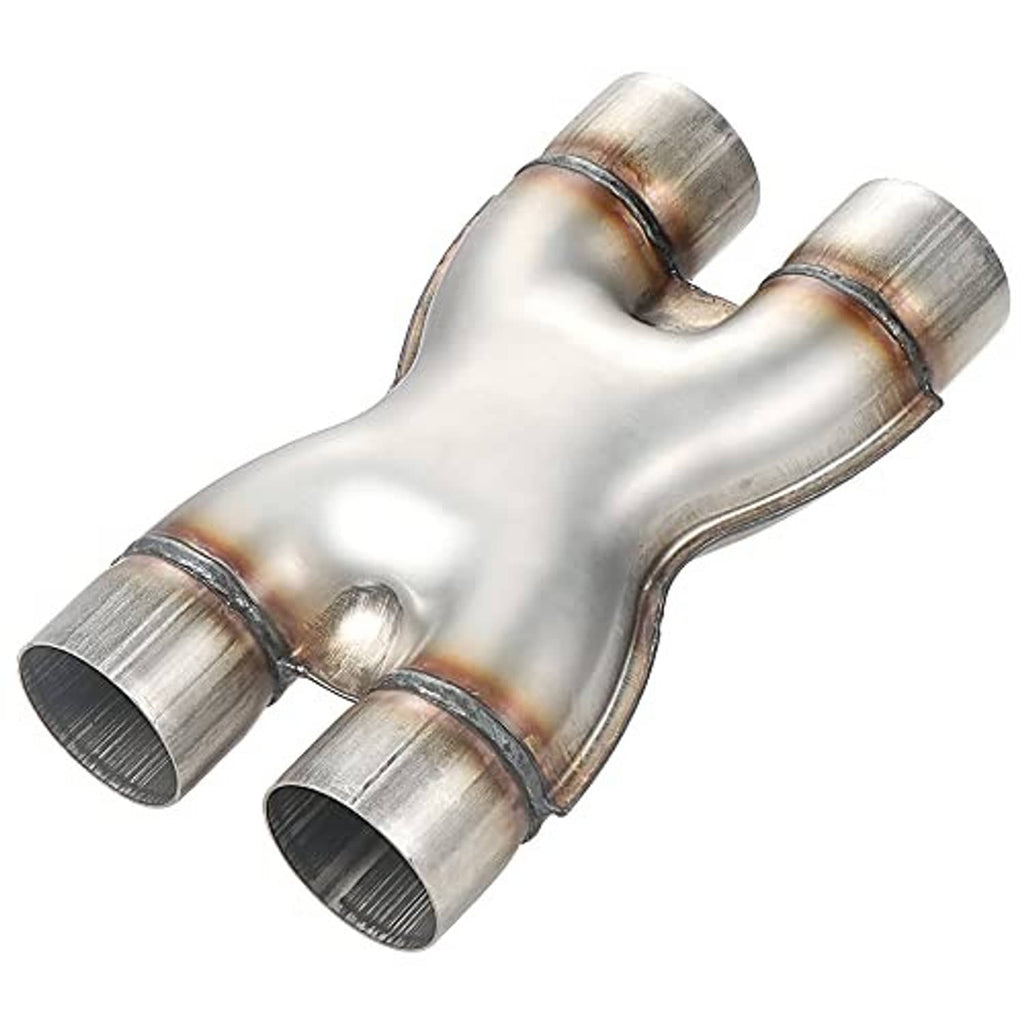 Stainless steel 2.5 in X-pipe crossover exhaust section, dual slip-fit end sleeves