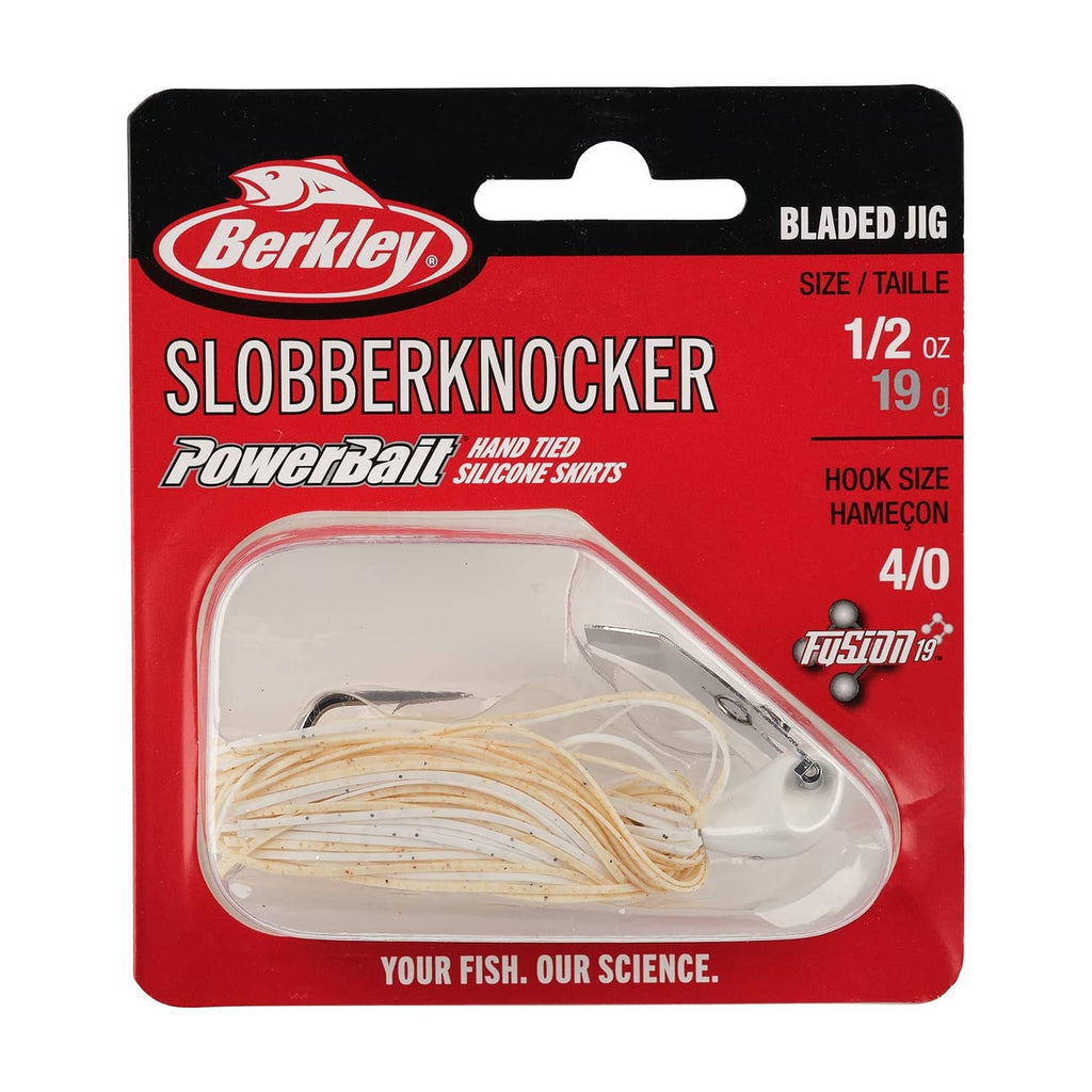 Berkley bladed jig package showing white 1/2 oz jig with hook size 4/0