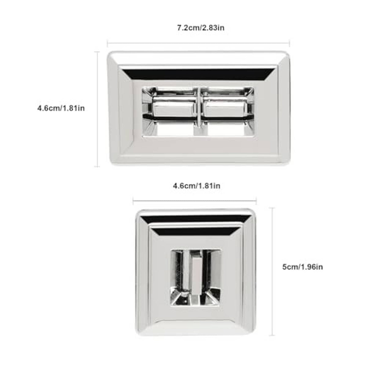 Window switch bezel with chrome insert, showing front face dimensions