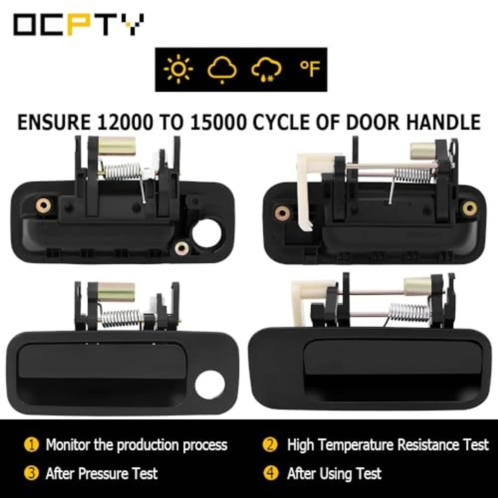 Exterior door handle replacement base with metal spring and mounting holes, black