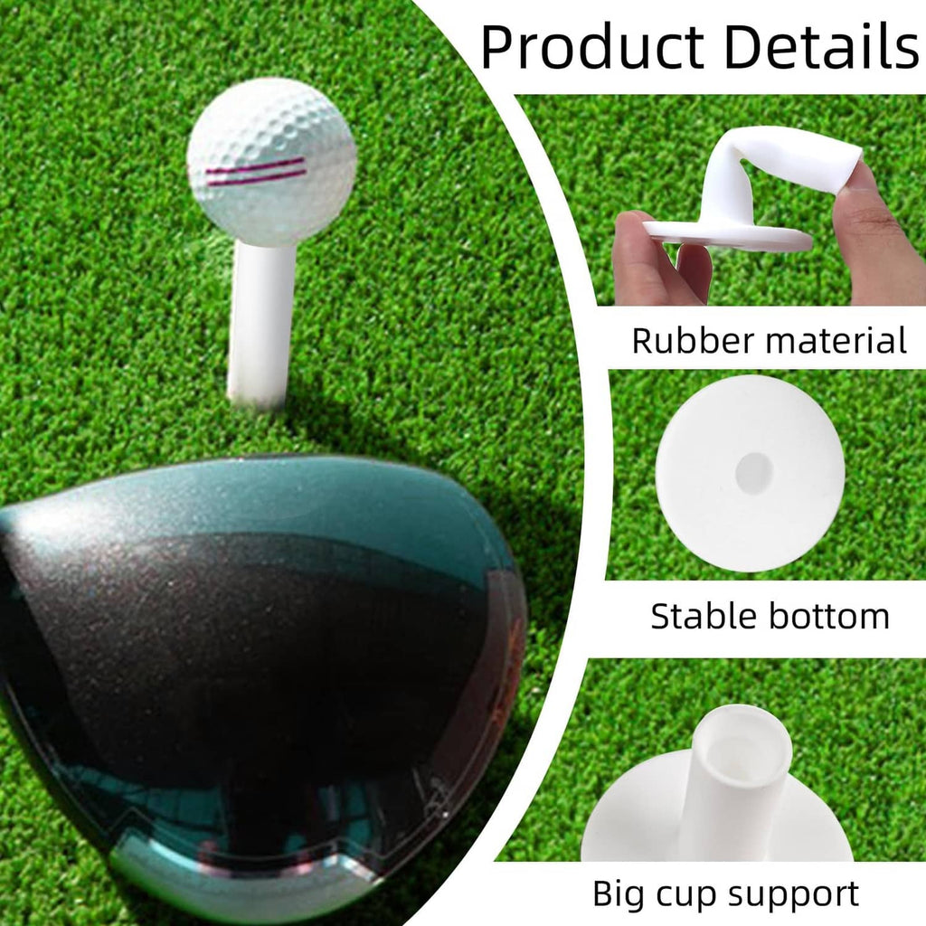 White golf tee with textured cup and golf ball on grass, stable round base