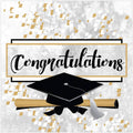 Graduation party paper napkin showing 'Congratulations' and mortarboard cap icon