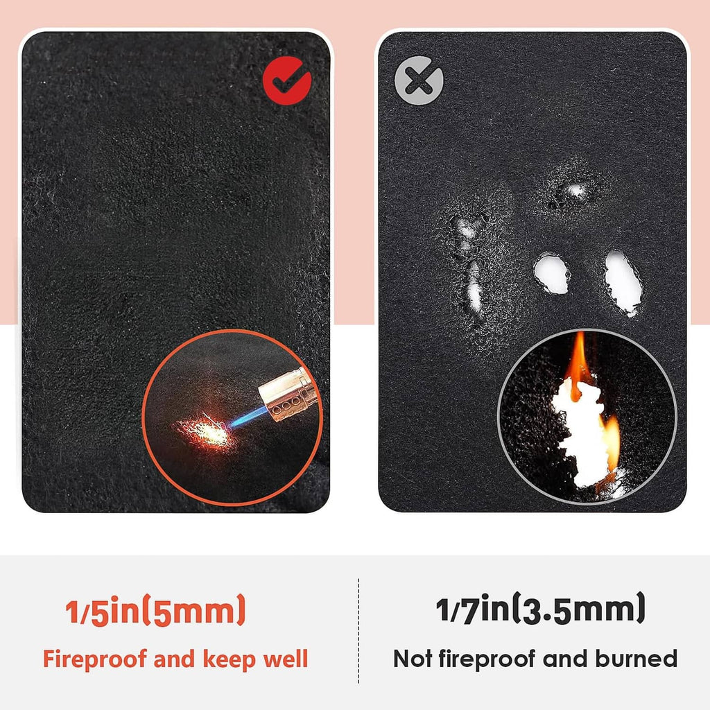 Black welding blanket fabric close-up with fireproof and burned comparison