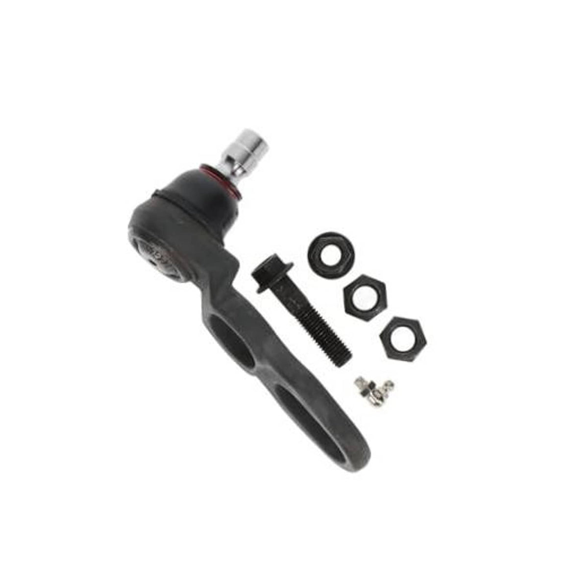 Black rubber suspension ball joint with metal stud and mounting hardware