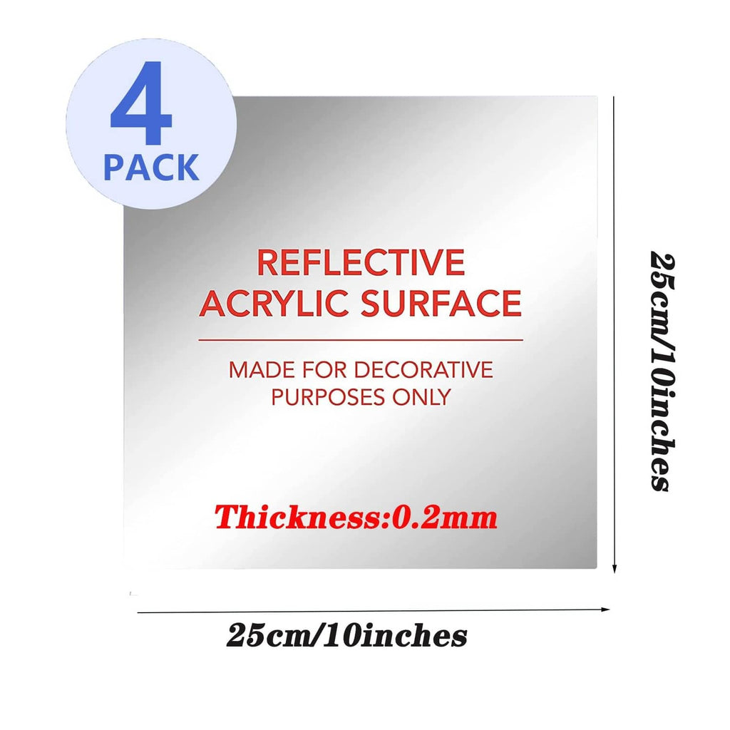 10x10 in square reflective acrylic mirror tile, 0.2mm thick