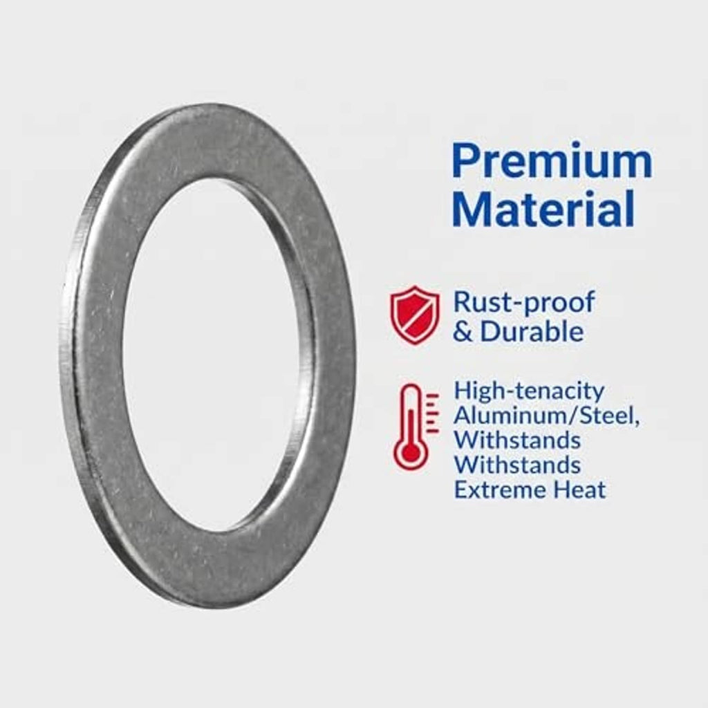 Premium aluminum crush washer, one flat gray-silver ring