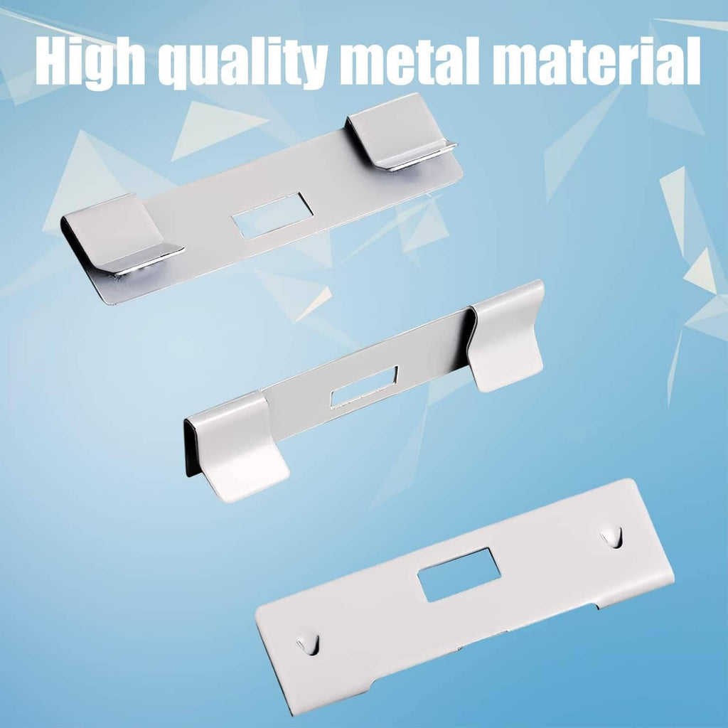 Set of white metal vertical blind repair brackets with notch and mounting slots