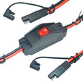 DC power converter cable with on/off switch and red indicator light, black housing