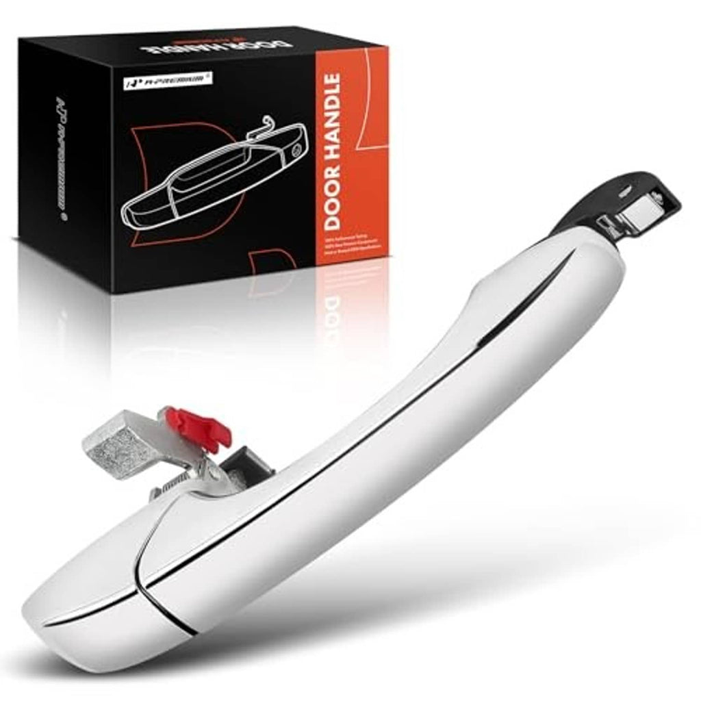 Silver chrome-accent exterior door handle with mounting tab detail for passenger side