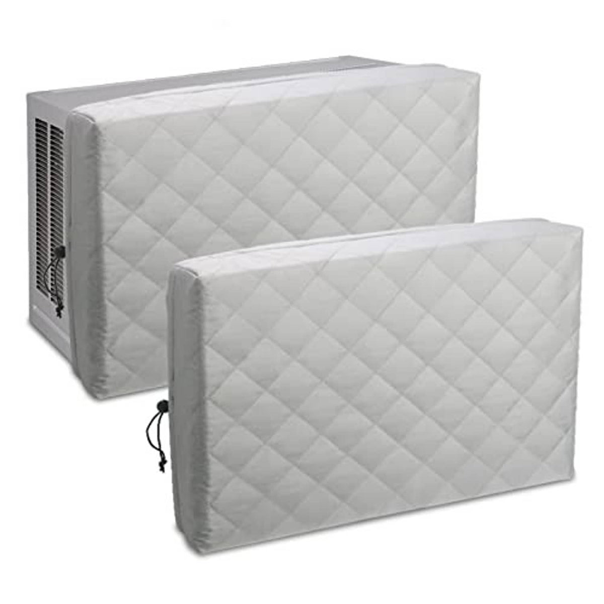 2-pack white quilted window AC covers with drawstring cord and tailored fit