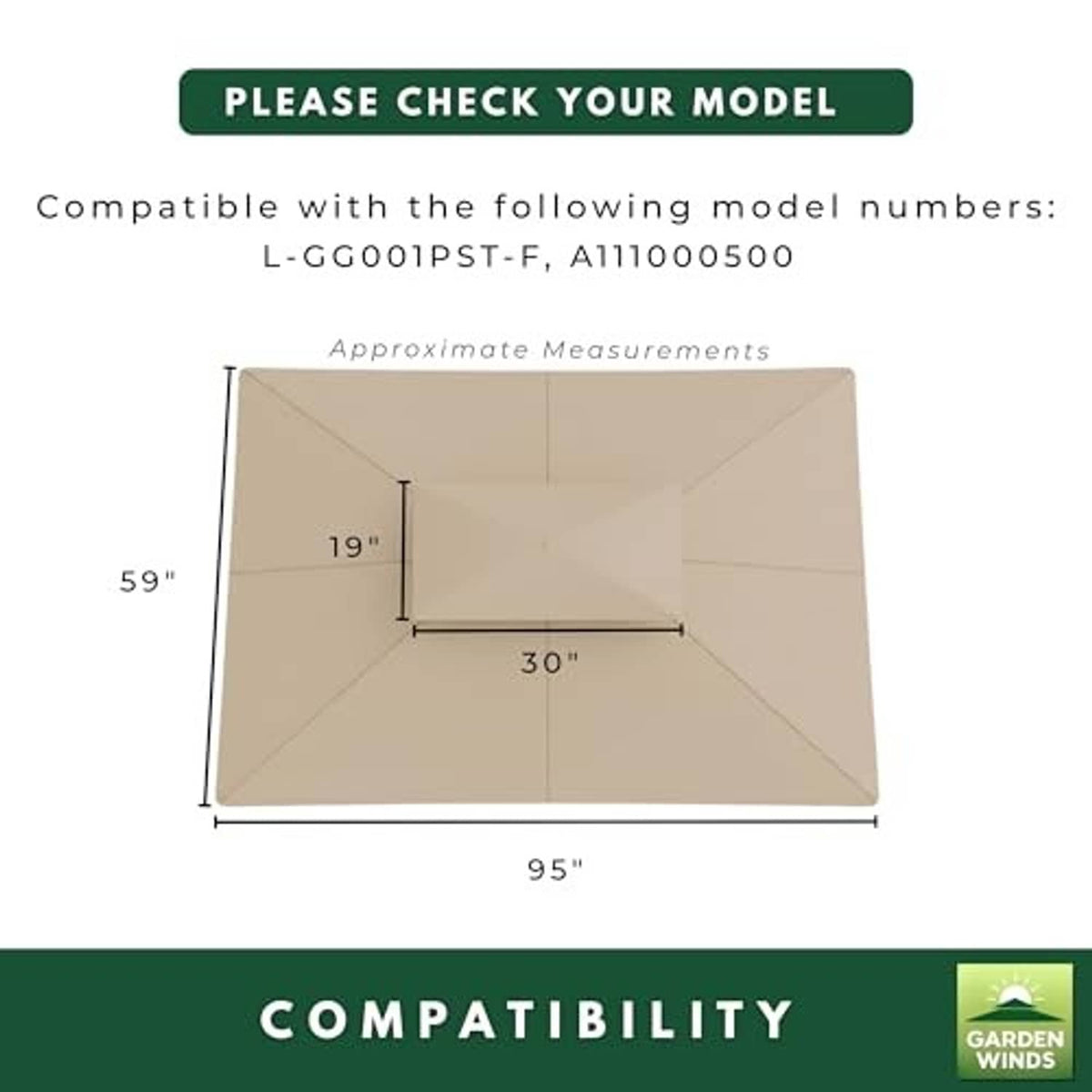 Canopy top cover compatibility chart with approximate measurements diagram