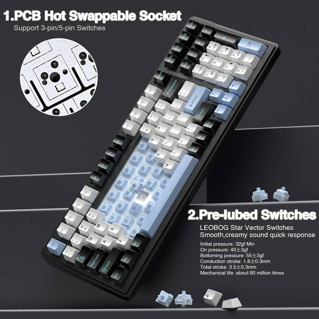 AULA F99 hot-swappable keyboard socket detail with white and light blue key switches