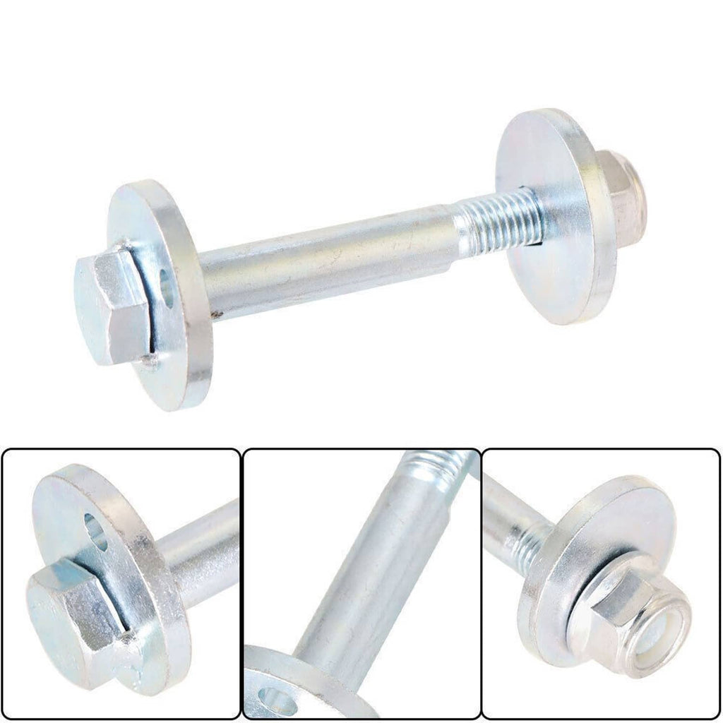 Front control arm cam bolt hardware kit: bolt with two flange washers and threaded end