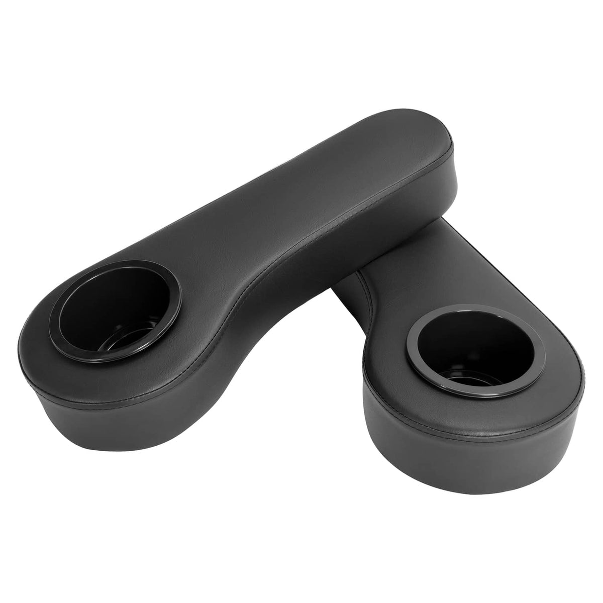 Black armrests with two circular cup holder cutouts