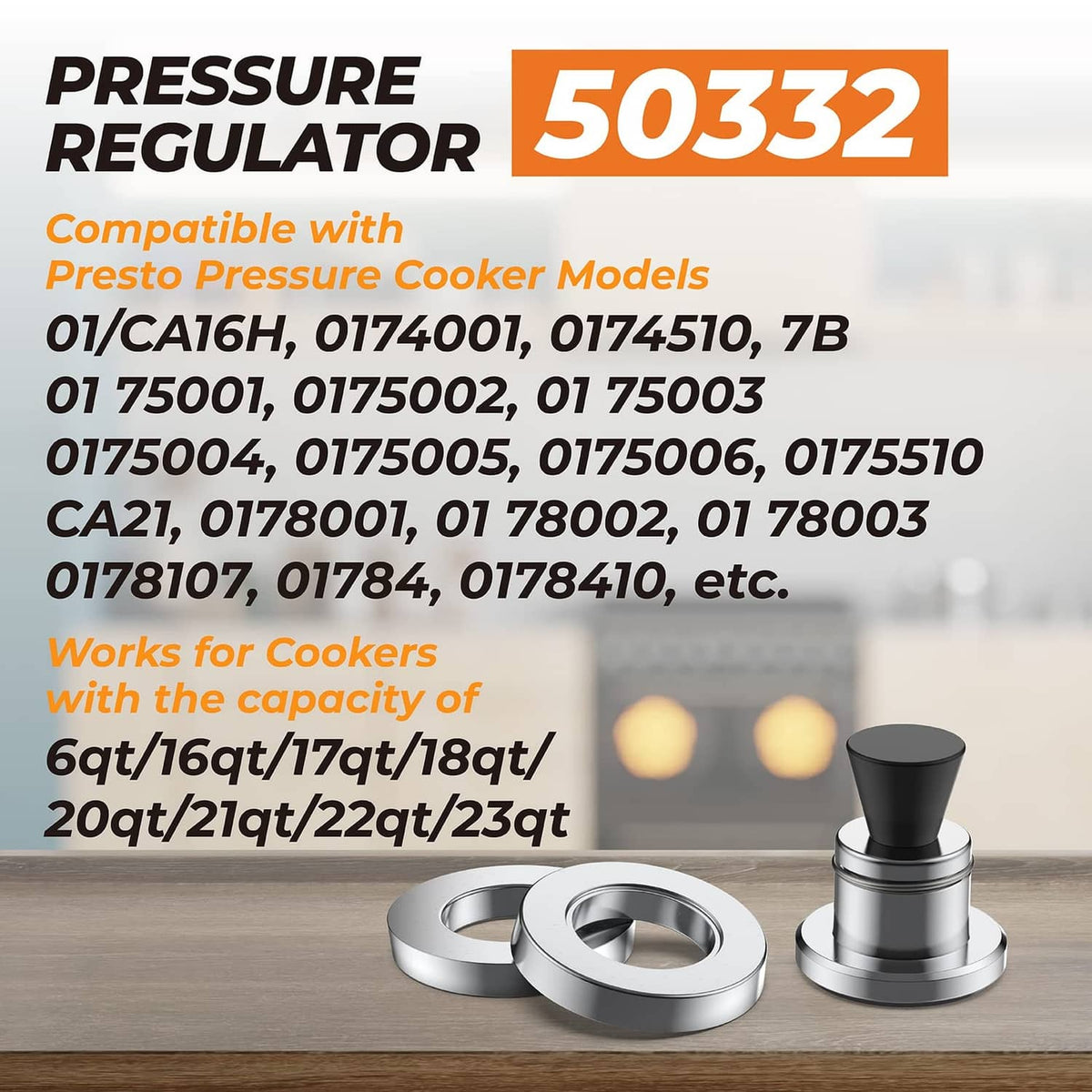 Pressure regulator weight set with black knob and silver mounting rings.